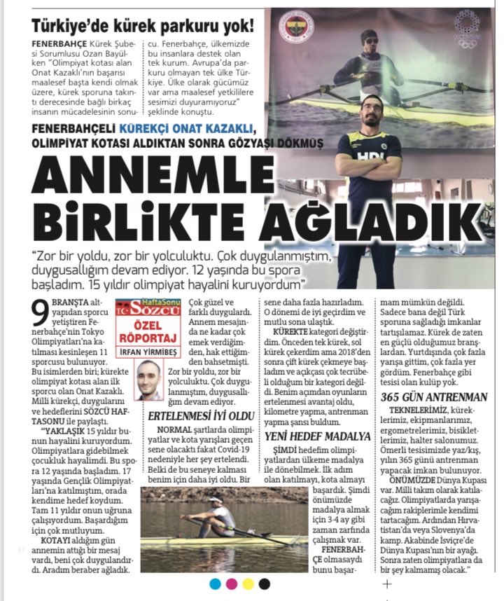 irfanyirmibes's tweet photo. Fenerbahçe tarihinde ilk kez olimpiyat kotası alan Fenerbahçeli kürekçi Onat Kazaklı başarı hikayesini Sözcü HaftaSonu’na anlattı.... https://t.co/k2J303aImH
