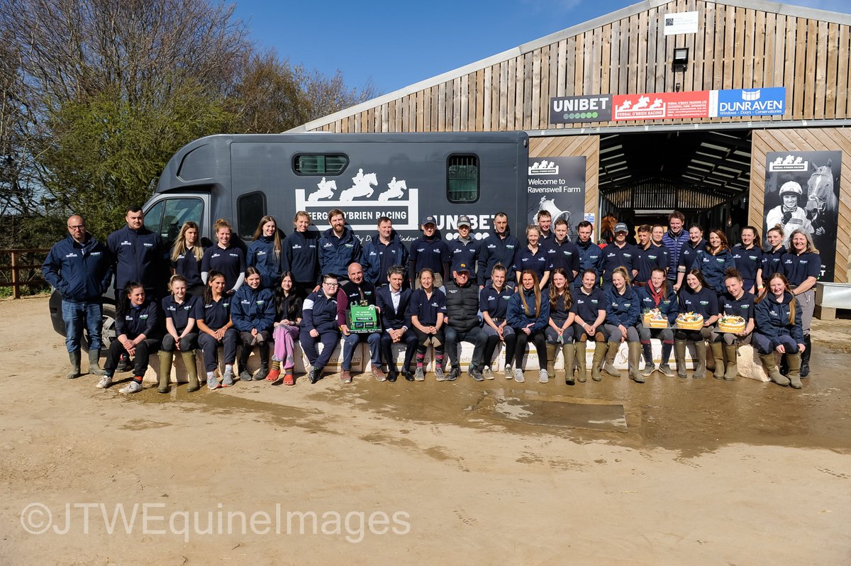 JTWEquineImag's tweet photo. The team of @FOBRacing celebrating their first ever century of winners earlier this morning at Ravenswell Farm.

An incredible bunch of people, very hard working individuals, of which the century would not be possible without. 

Here's to the next season! https://t.co/i5PxKlhoCs