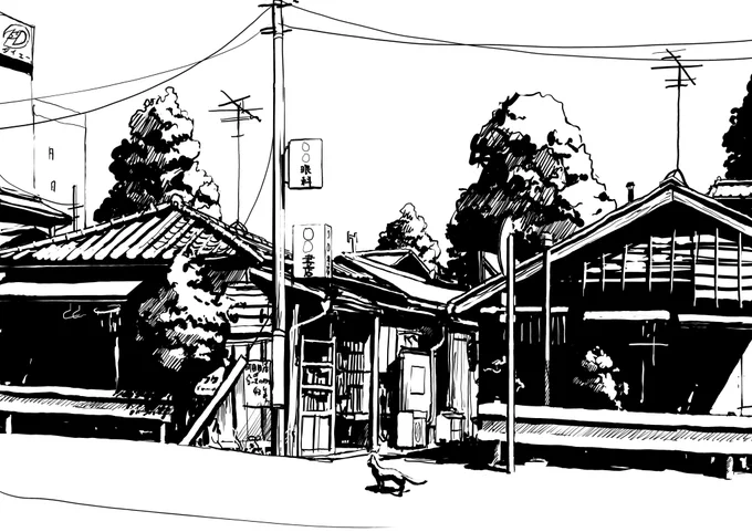国鉄原町田駅前(1970年代) を空想でちょっと描いてみた。 
今のレンブラントホテル町田がある所は昔細い路地が至る所にあり、中に入ると古本屋や呉服屋、大木が聳え立ったりとかなり長閑な所だったらしい。(母談 