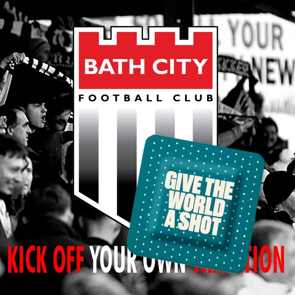 BathCity_FC's tweet photo. READ 📰 | This week our club crest is sporting a different look, with a 'Give the world a shot' plaster addorning it. 

@crowdfunderuk @UNICEF 

#Romans #GiveTheWorldAShot (1/3) https://t.co/Wd0SwZiEHX