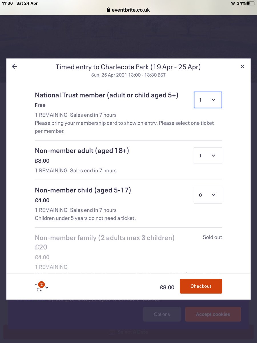 laura_dadson's tweet photo. @nationaltrust trying to book tickets for tomorrow for my local park, unable to as even though there are clearly 3 tickets available, only one per section, meaning 2 members cannot go. If we want to go, we’ll have to pay for a ticket, which as a life member I shouldn’t have to do https://t.co/QH7h3P63qr