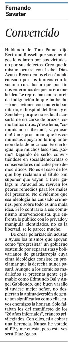 cayetanaAT's tweet photo. «Nunca he votado al PP y me cuesta, pero esta vez será Díaz Ayuso».
Fernando Savater https://t.co/4Y7fnCF8Xg