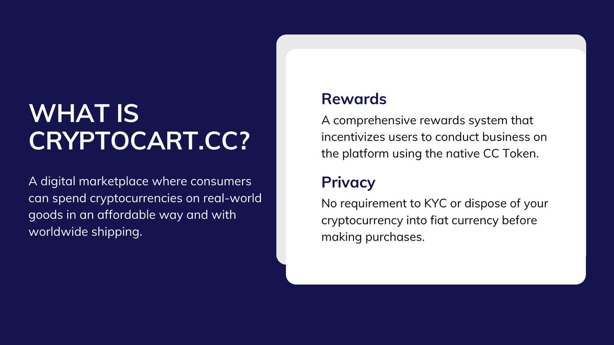  $CC -  http://cryptocart.cc  -  @CryptoCartCCCryptoCart, in a nutshell, is a DeFi E-Commerce marketplace, competing with existing offerings by  $SPI and  $WORLD. Their main-net launch looks set for July according to their roadmap.So what does  $CC offer that's different?(4/10)