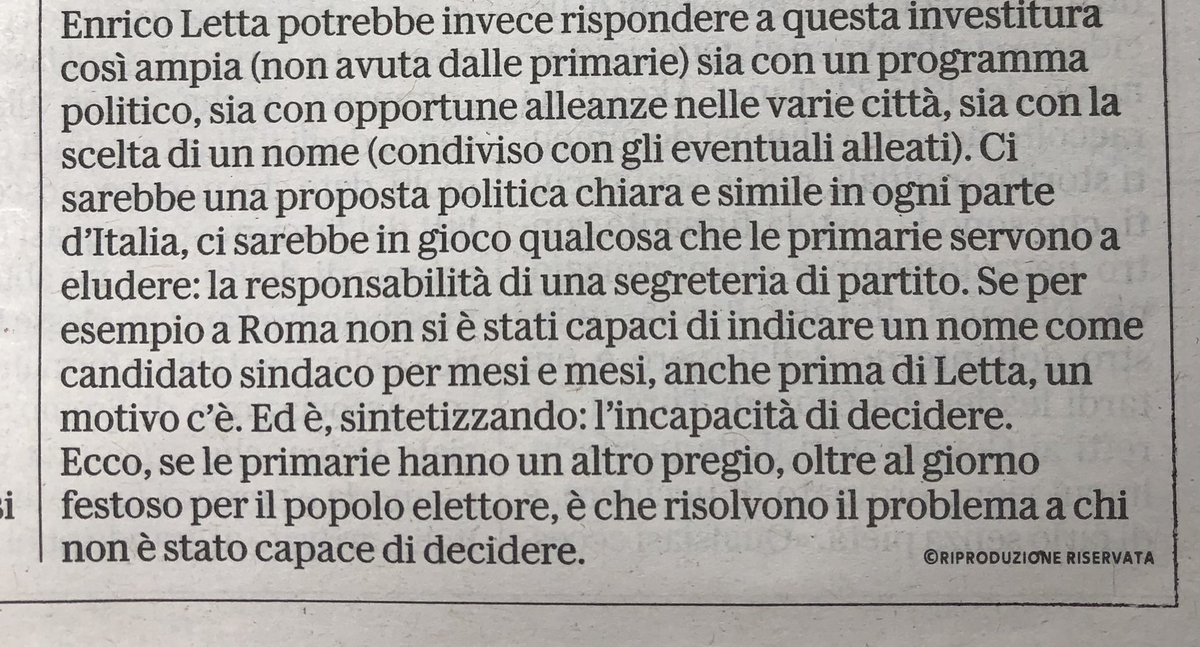 Francesco Piccolo, le primarie e la domanda di una proposta politica adulta. 
Con relative responsabilità. 
Sono certo che <a href="/EnricoLetta/">Enrico Letta</a> non lascerà cadere questa richiesta.