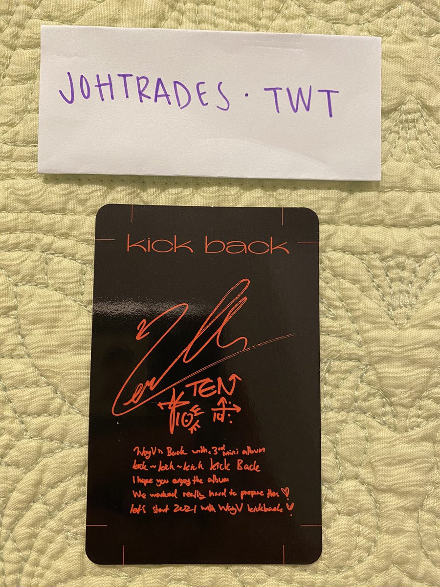 johtrades's tweet photo. WTS WayV Kick Back Ten photocard (Hitchhiker Version) 

$10.55 including stamped shipping (US) 

+ $1.20 for WW stamped, + $3.50 for tracked (US only)

please dm me if you are interested! 

@nctselling_USA @ncttradingusa https://t.co/zQcR2Y7Z6o