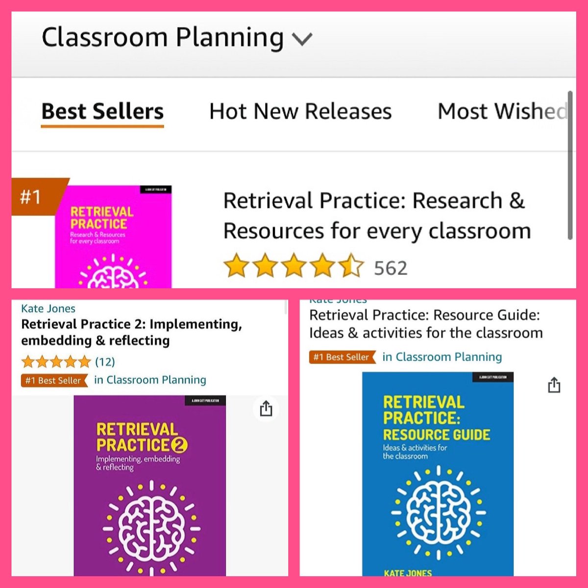 KateJones_teach's tweet image. RP: Resource Guide ... a short book with over 50 ideas, resources, tasks & online tools for retrieval practice - available now 😁👏🏻👍🏻 
The final book in my RP collection! 🧠 📚 
amazon.co.uk/Retrieval-Prac…