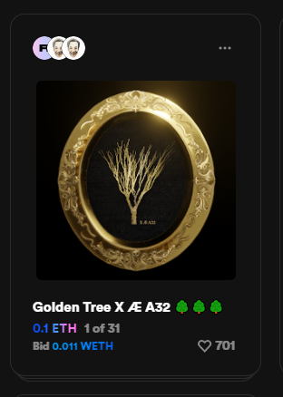 5x3dots5x's tweet photo. Good morning #nftCommunity ☀☀☀
I have sold one Golden Tree X Æ A32 overnight 🎉thank you so much @AfekNir ♥ ♥ ♥
The Golden Tree hit 700 likes too❤
#rarible #nft #nfts #nftcollector #nftcollectibles #NFTartist #ethereum #cryptoArt #crypto #digitalArt #Art @rariblecom https://t.co/tP6FNw56R8