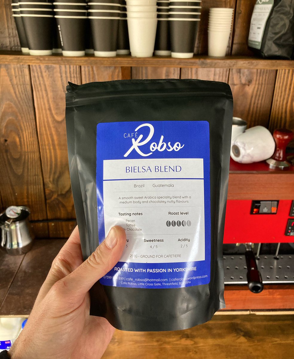 A warm welcome to our latest signing at Café Robso...

This coffee is bold, exciting, amazing on a break and full of flavour, with subtle hints of Raphinha.

Best enjoyed whilst sat on a bucket and angrily shouting for 90 minutes at the side of a football pitch.

#BielsaBlend