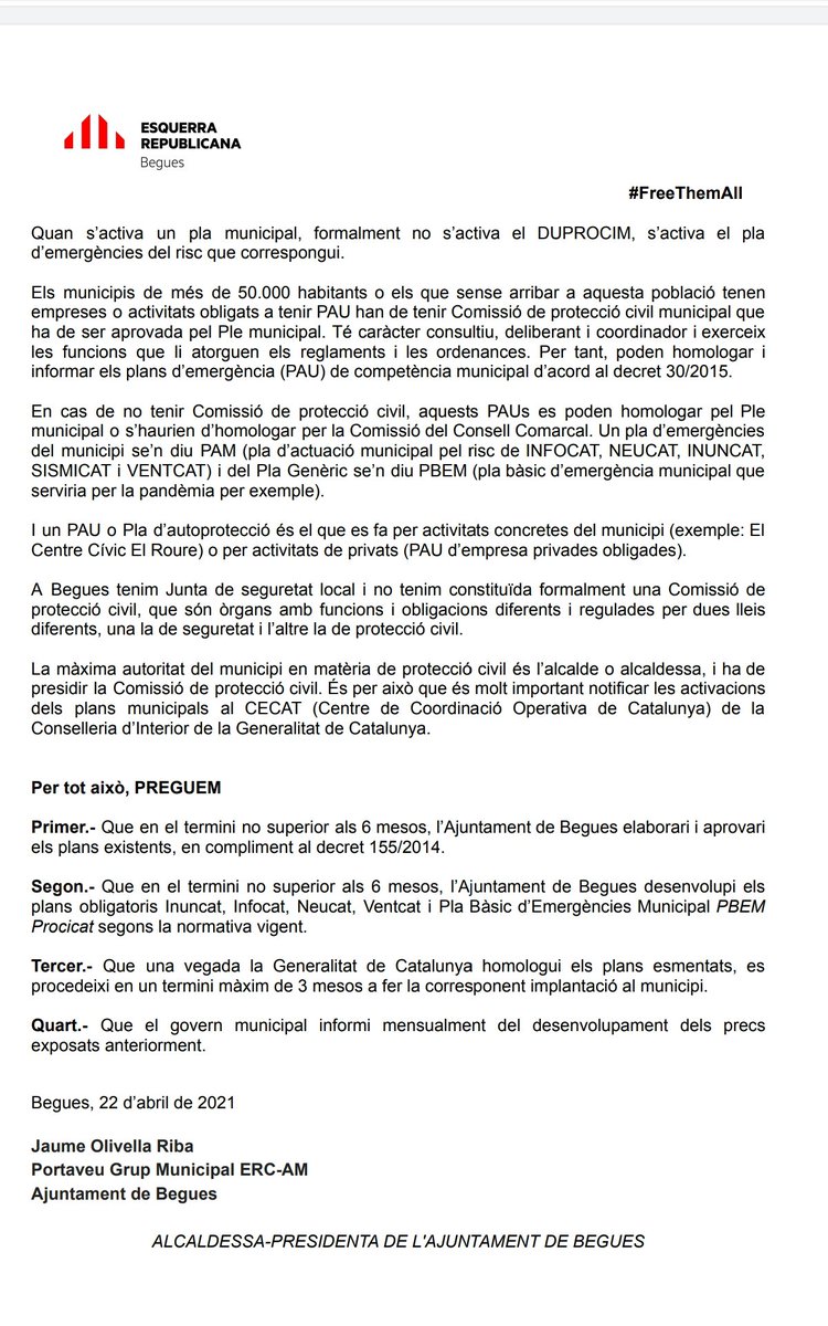 Esquerra_Begues's tweet photo. 👋Aquí podeu llegir els precs i preguntes del proper Ple municipal d'@ajbegues sobre:
🦺 La necessitat d'actualitzar, homologar i implantar els Plans de Protecció Civil a #Begues #Baixllobregat #RepensemBegues
💶 Sobre les inversions municipals i els processos participatius 👇 https://t.co/bcTtgjgdGU