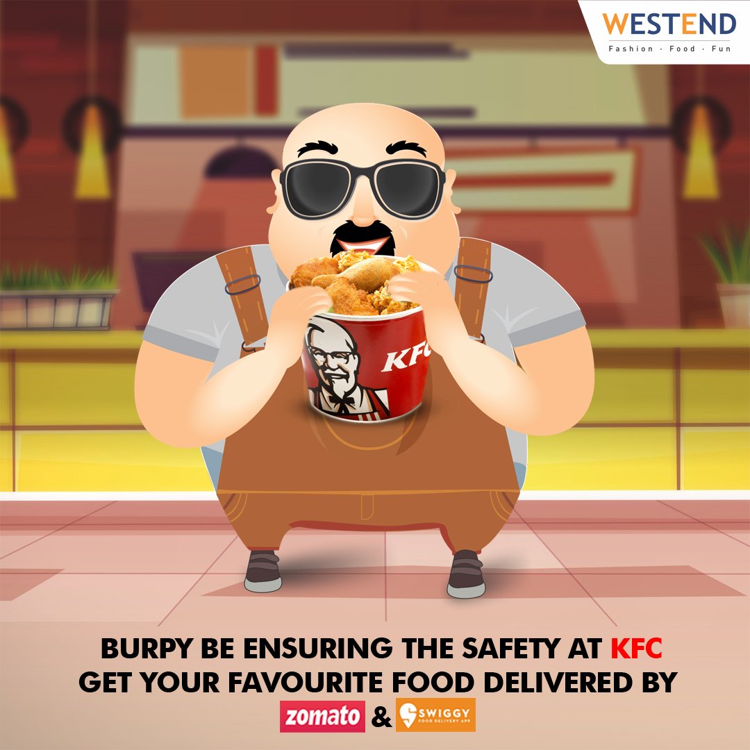 Burpy be ensuring safety of all his Burrgerrrs at @kfcindia_official all day!!
Order yours from #WestendMall delivered by #Zomato or #Swiggy

What's your pick this Saturday??

#Indianmalls #Nexusmalls #food #onlinedelivery #mallsinpune #pune