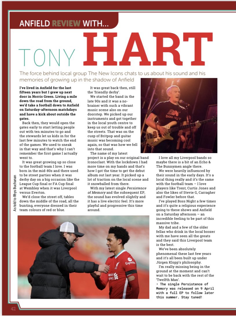 In a crazy week for football I’m delighted to round it off with a piece in today’s <a href="/LFC/">Liverpool FC</a> programme! Thanks to Tony from <a href="/TheNewIcons/">•𝐓𝐇𝐄 𝐍𝐄𝐖 𝐈𝐂𝐎𝐍𝐒•</a> for sharing wonderful memories of growing up in the shadow of Anfield. ✊