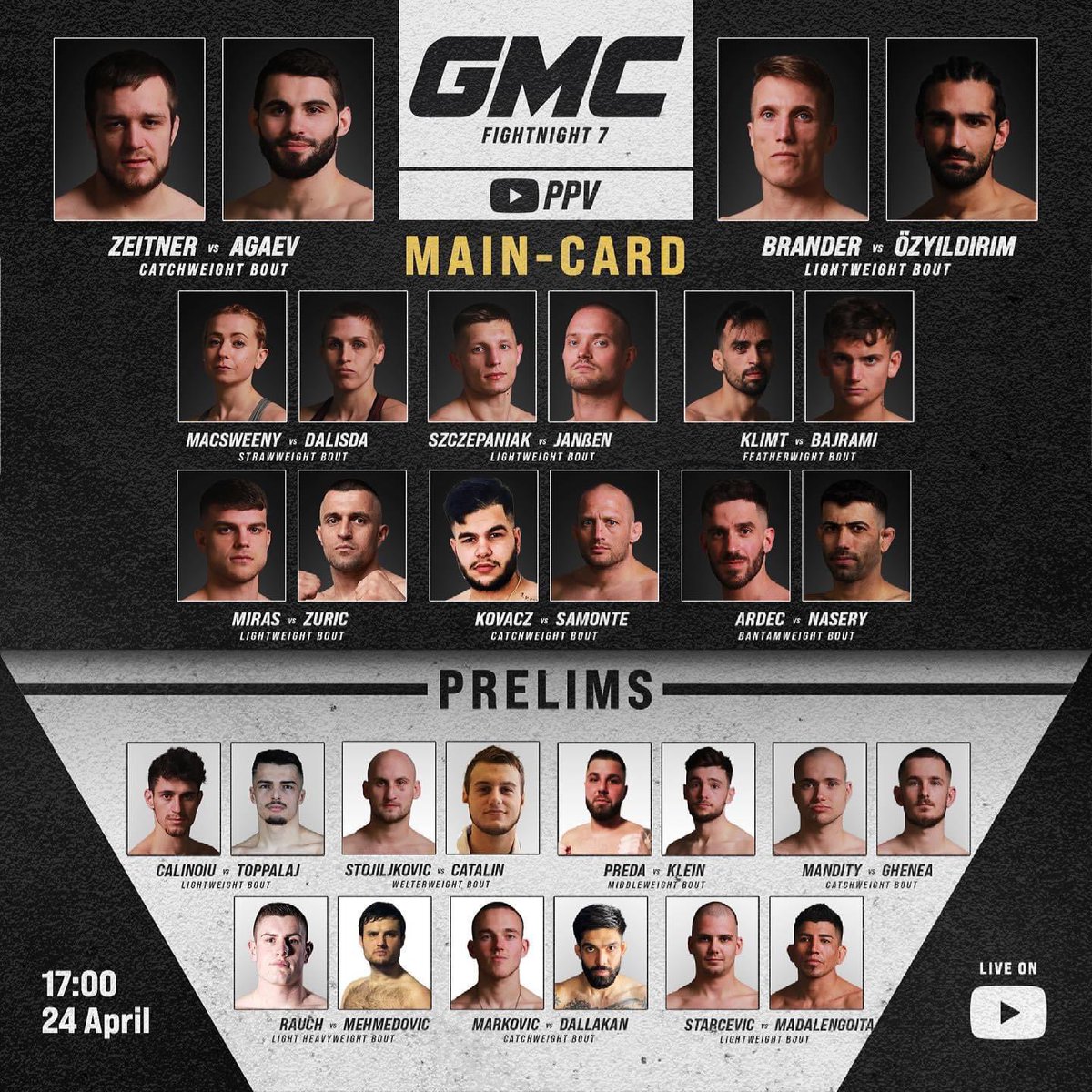 It s Fightday! Heute 17 Uhr live auf YouTube für 4,99€ in der Mitgliedschaft bei GMC. #gmcmma #mma #germmany