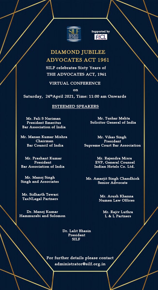 TNLPartners's tweet photo. Our Managing Partner Mr. Siddharth Tewari was one of the speakers in a virtual event organized by the Society of Indian Law Firms celebrating 60 years of the Indian Advocates Act. 

@sidd_tewari #lawfirms https://t.co/eqay3ao1WG