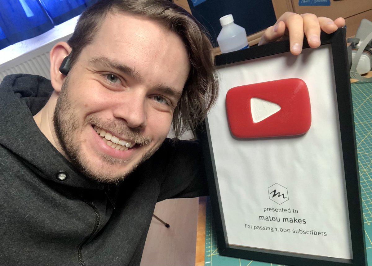 Matthias Matousek I Ve Got The Best Friends They Presented Me With My Very Own 3d Printed Youtube Play Button For Reaching 1000 Subscribers I Absolutely Love It T Co Wmtqnv6zzf