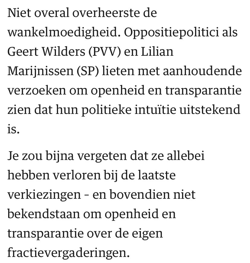 Het is inderdaad fascinerend hoe de veruit meest gesloten politieke (en ondemocratische) bolwerken het hardst roepen om transparantie.