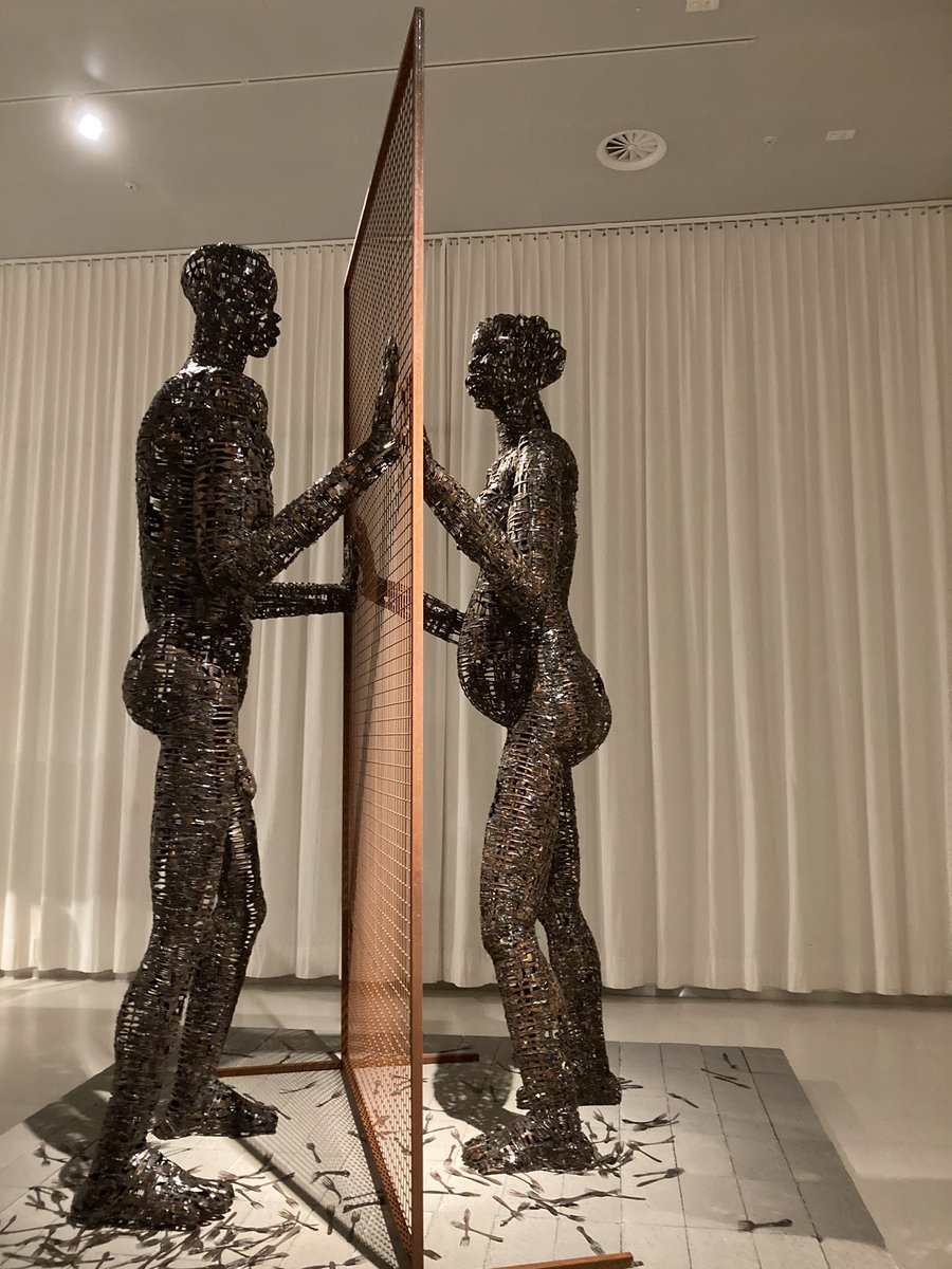 I am simply blown away by this exhibition - Mabele eleki lola ! The earth, brighter than paradise <a href="/tsimba_freddy/">freddy tsimba</a>. What a privilege to be sitting alone complete with a slowmo film and these works of art  #Kinshasa #DRC.