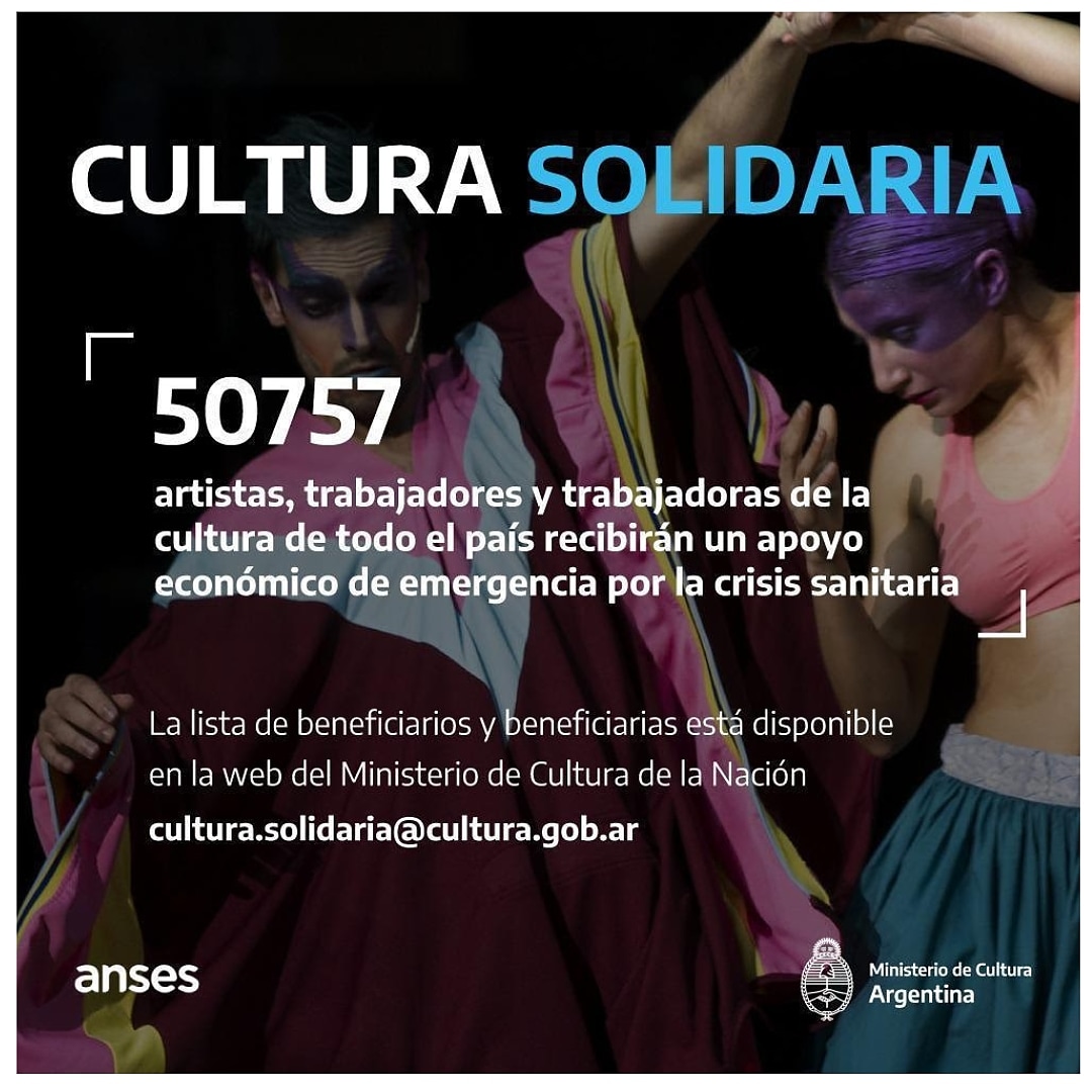 El Ministerio de Cultura de la Nación y la ANSES realizan el mayor apoyo histórico al sector cultural de la historia, esto hay que celebrarlo!