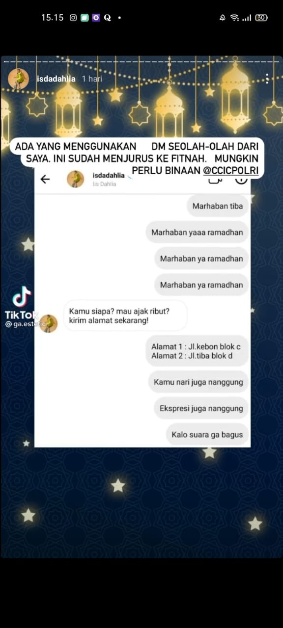 Isi DM yang diedit seolah-olah itu adalah balasan dari Iis Dahlia. 