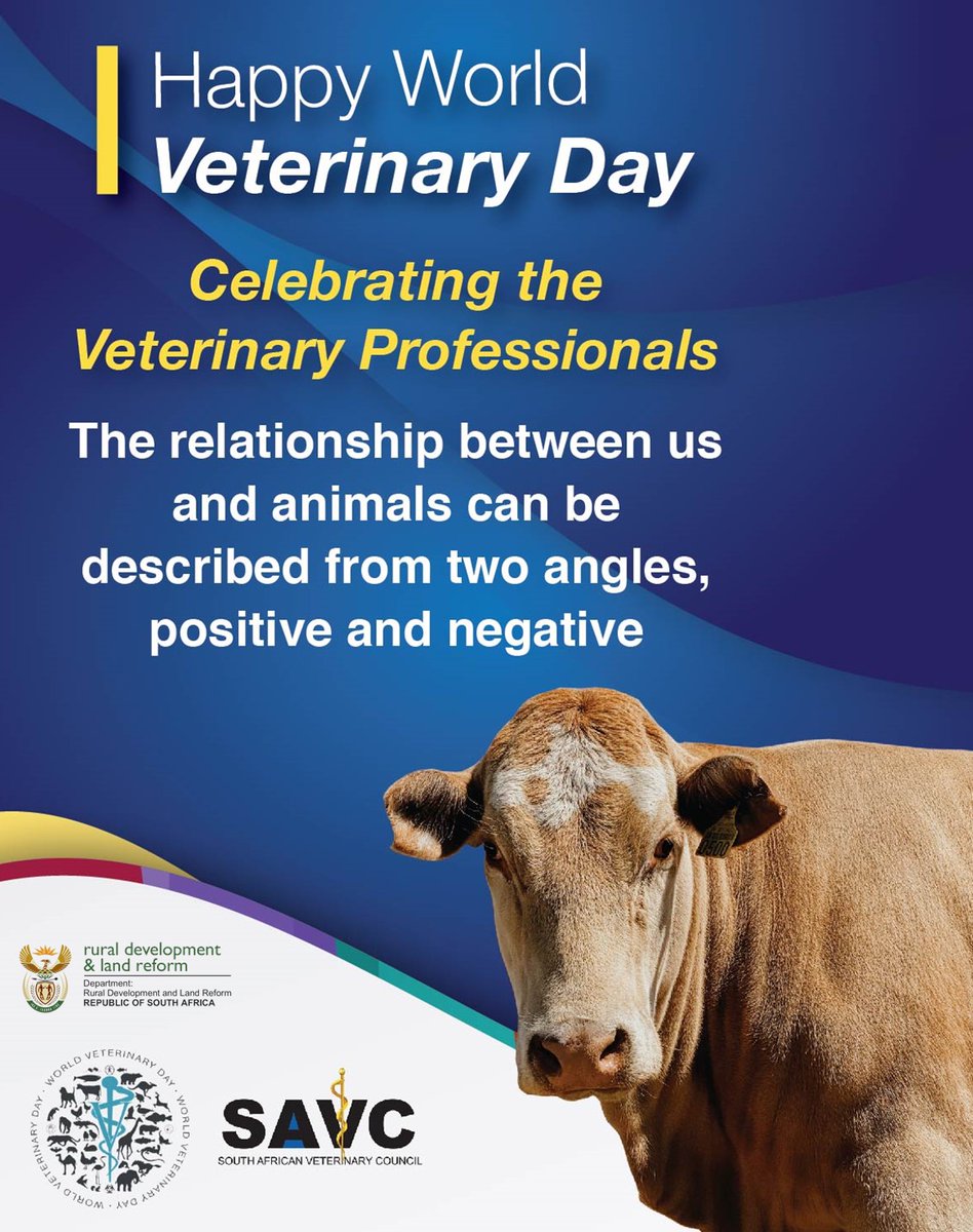 Happy World Veterinary Day.@GCISMedia @SAgovnews @GovernmentZA @verified @FarmersWeeklySA @VukuzenzeleNews @obpvaccines #PassionForAnimals
#AnimalHealthcare
#VeterinaryProfessional
#ParaVeterinaryProfessional
#VeterinaryTeam