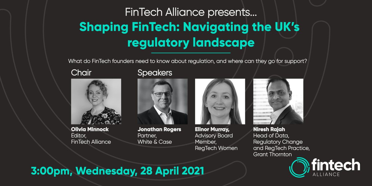 AllianceFintech's tweet photo. We'll look at how regulation is keeping up with the latest tech developments, and how supportive the UKโs regulatory environment is toward #FinTech innovation.
๐ฃ๏ธ @GrantThorntonUK | @WhiteCase | @RegTech_Women
Register here ๐ https://t.co/QR7dAPozv3
#ShapingFinTech https://t.co/Nx296Resp3