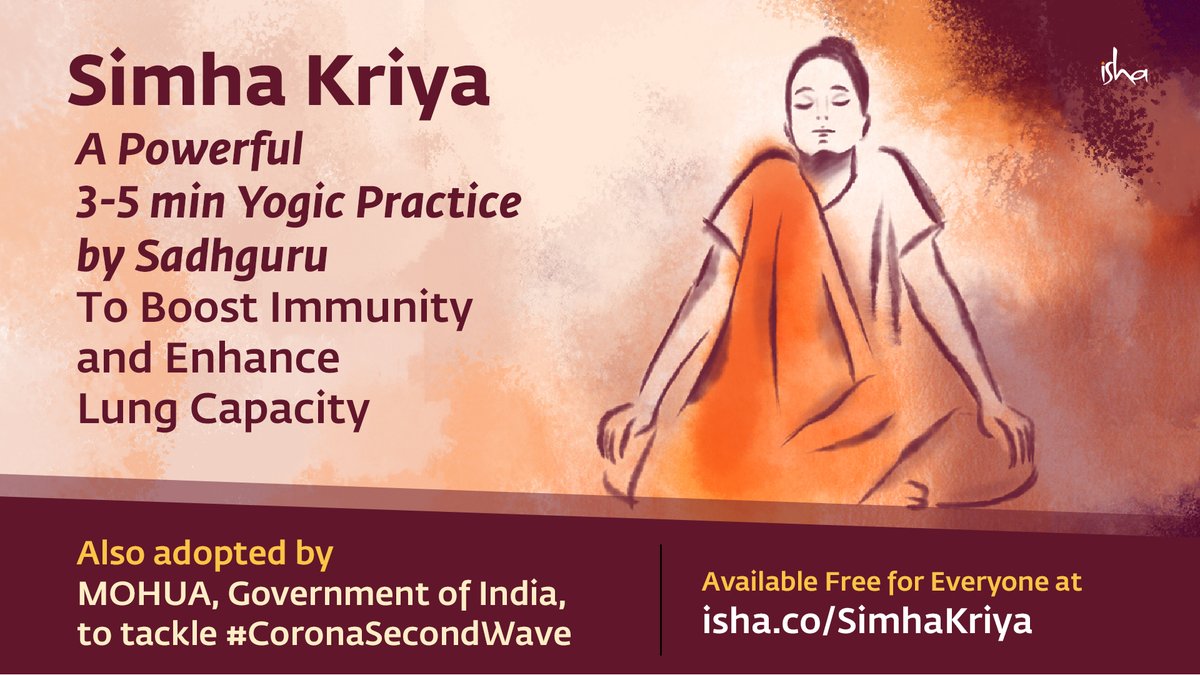 ishafoundation's tweet photo. Here is a simple and powerful practice to keep your immunity boosted during the pandemic. Simha Kriya can be learned for free online at https://t.co/3x5wP9yGXa. #CoronaSecondWave https://t.co/ZBPd5VLAps