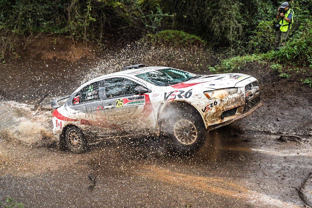 Hussein Malik navigated by Linet Ayuko crossed well but got caught out in the slippery mud left by the cars that had gone before them. As Hussein said 'The ditch came into the road'. They're safe and without injuries.