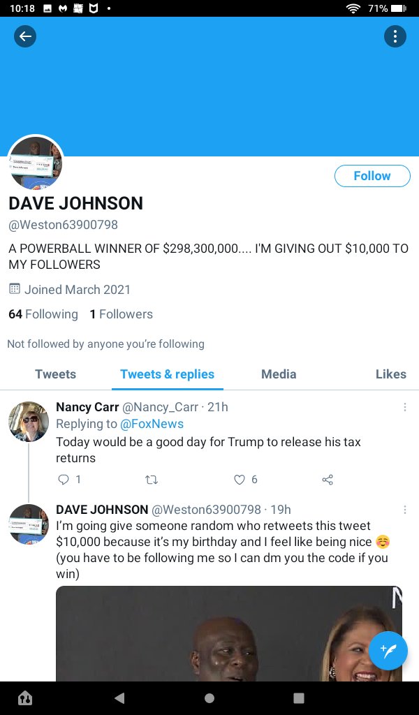 Here's 2 examples of fake powerball winners profiles on Twitter https://t.co/7ewyPSS0Tc