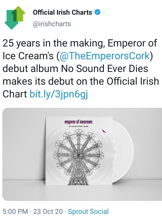 TheEmperorsCork's tweet photo. We must say we do love these tweets from the @irishcharts and please do accept our apologies if we are blowing on about it. But folks we are seriously damn happy on achieving two Top 40 albums in under a year. Massive thanks &amp; big love for all the support 💚 https://t.co/uEYd2tj9gQ