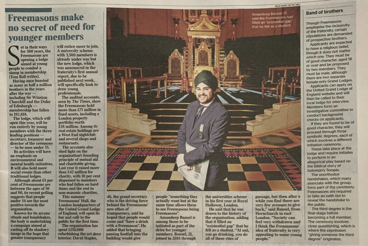 “Society can feel very withdrawn and I think the Freemasons’ idea of fraternity is very appealing to some young people.” Have you read today’s article in @thetimes? 📰 Take a look here ➡️ bit.ly/UGLETheTimes #Freemasons