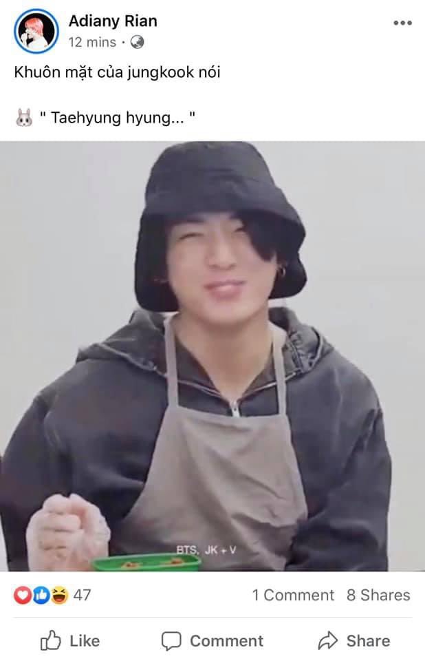them: i don’t care about my notp’s livestill them: Jungkook’s face when he said “Taehyung hyung”still them: kookmin is on vlive but they’re sitting way too far from each other babe, you DID CARE =)))))