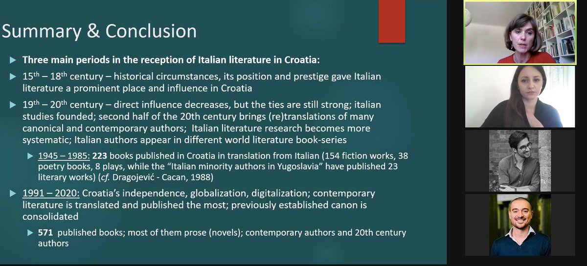 Marta Huber and Vanda Mikšić (Uni of Zadar) presenting a thought-provoking paper on “Translation and Reception of Italian Literature in Croatia (1991 – 2020)”. #tptlf21 #translationstudies