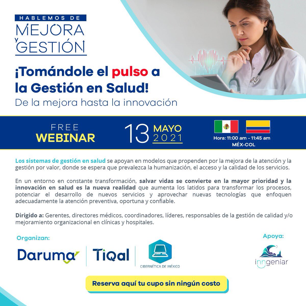 SoftwareDaruma's tweet photo. Vuelve nuestro espacio de #Webinars ahora con un importante tema sobre #gestióndelasalud #seguridaddelpaciente #innovación #sistemasdegestión #softwaredegestión #qms 

Reserva tu cupo en: https://t.co/sfMGv6dAEX https://t.co/nn34Tkf5CT