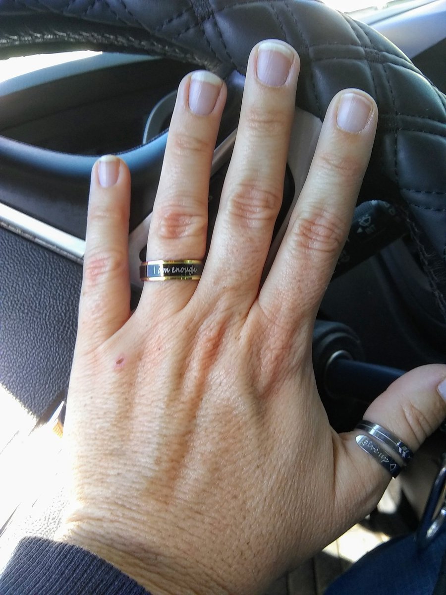 AmiMoo19's tweet photo. I love my rings 'I am enough' and 'never give up' #constantreminders https://t.co/Y6IkmtE7J5