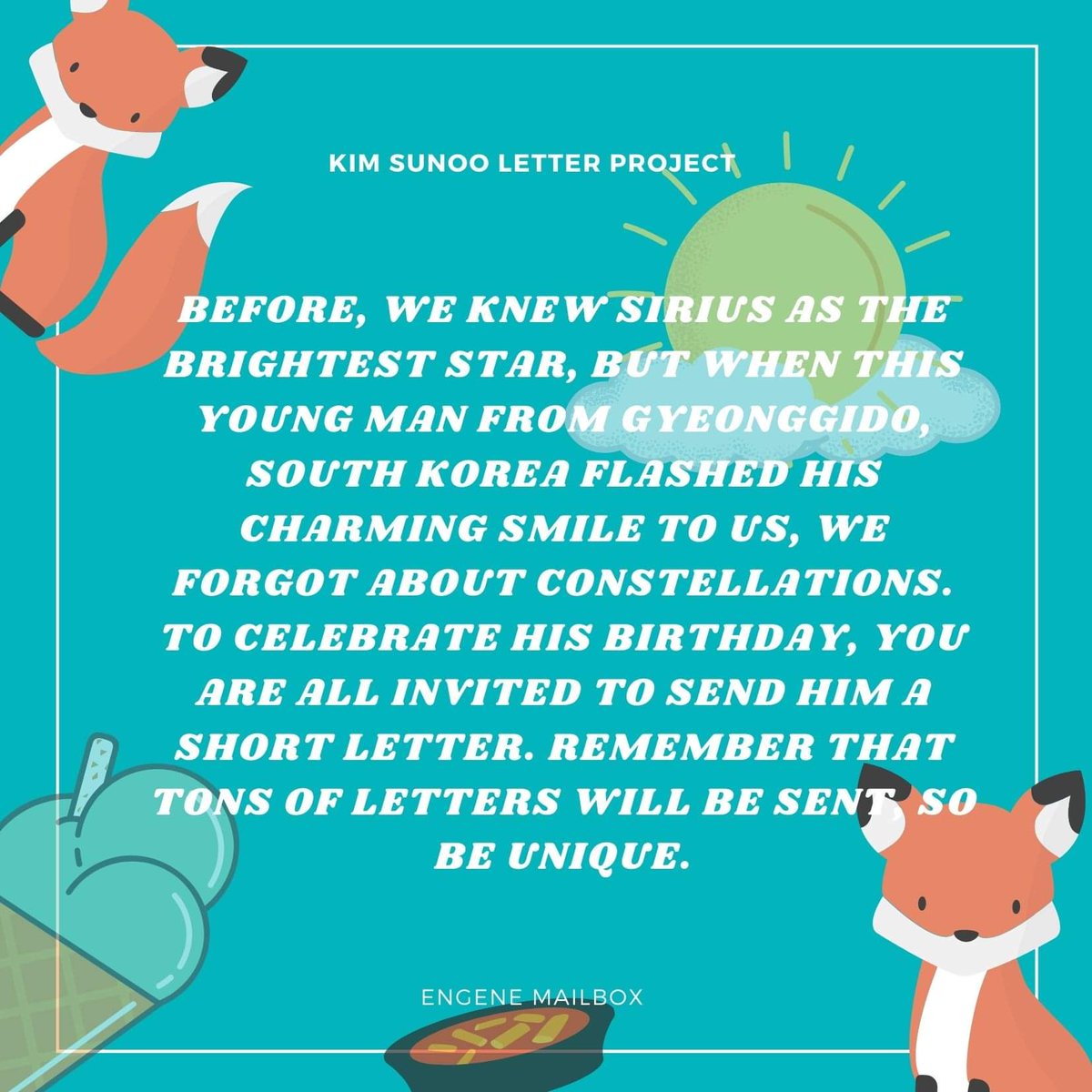 Good day!Calling out all Baragis and co- Engenes to participate to our first Letter Project entitled The Birth of the Brightest Star Kim Sunoo.Reminder : The moment we'll reach 50 participants, will close the form.Google Form:  https://docs.google.com/forms/d/1C7lW3rJYnbevSuVXp8BVyAaxGQx9ehmazs86R7_2AcY/edit