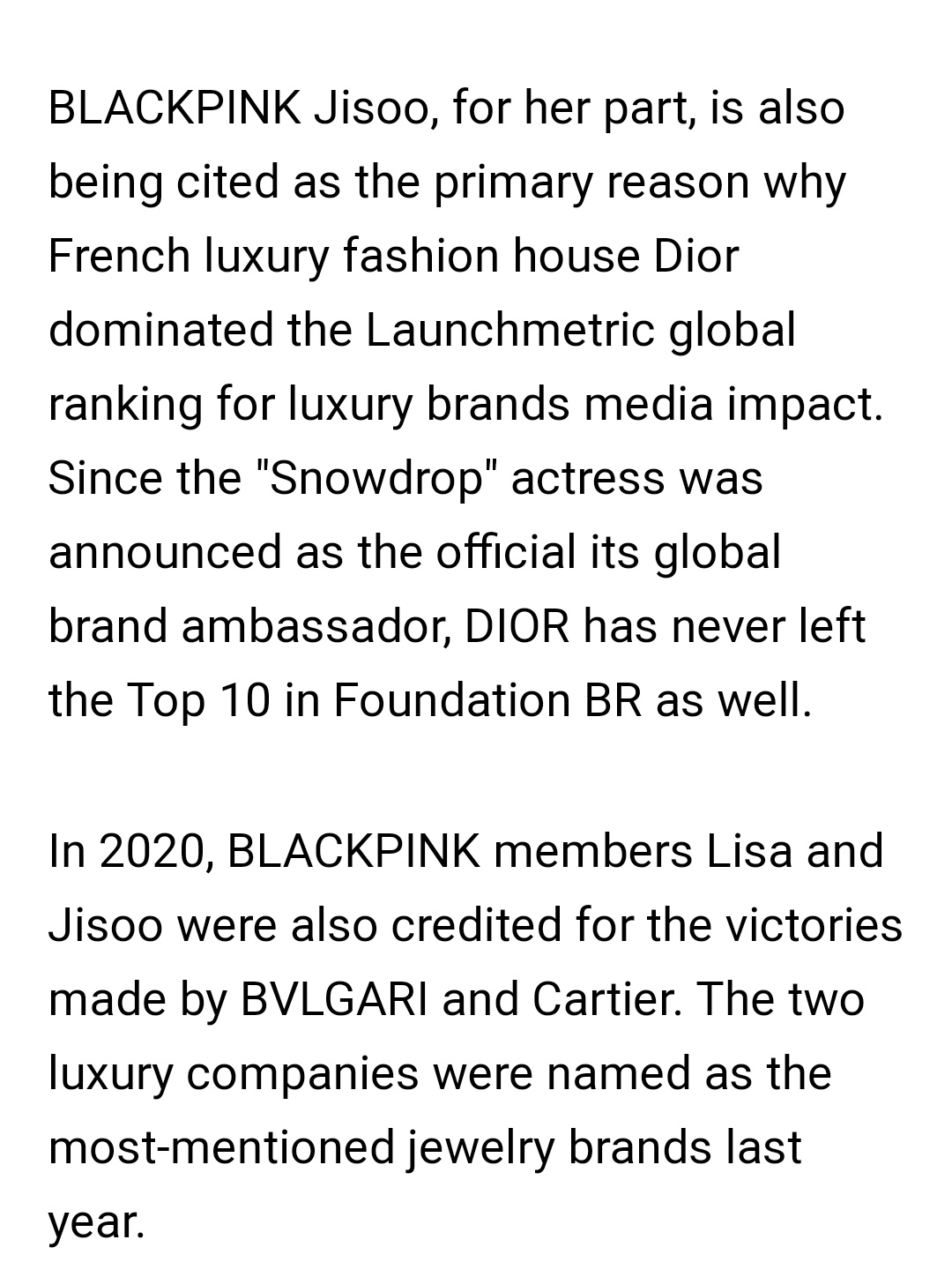 BLACKPINK's Lisa & Jisoo Make BVLGARI & Cartier The Most-Mentioned