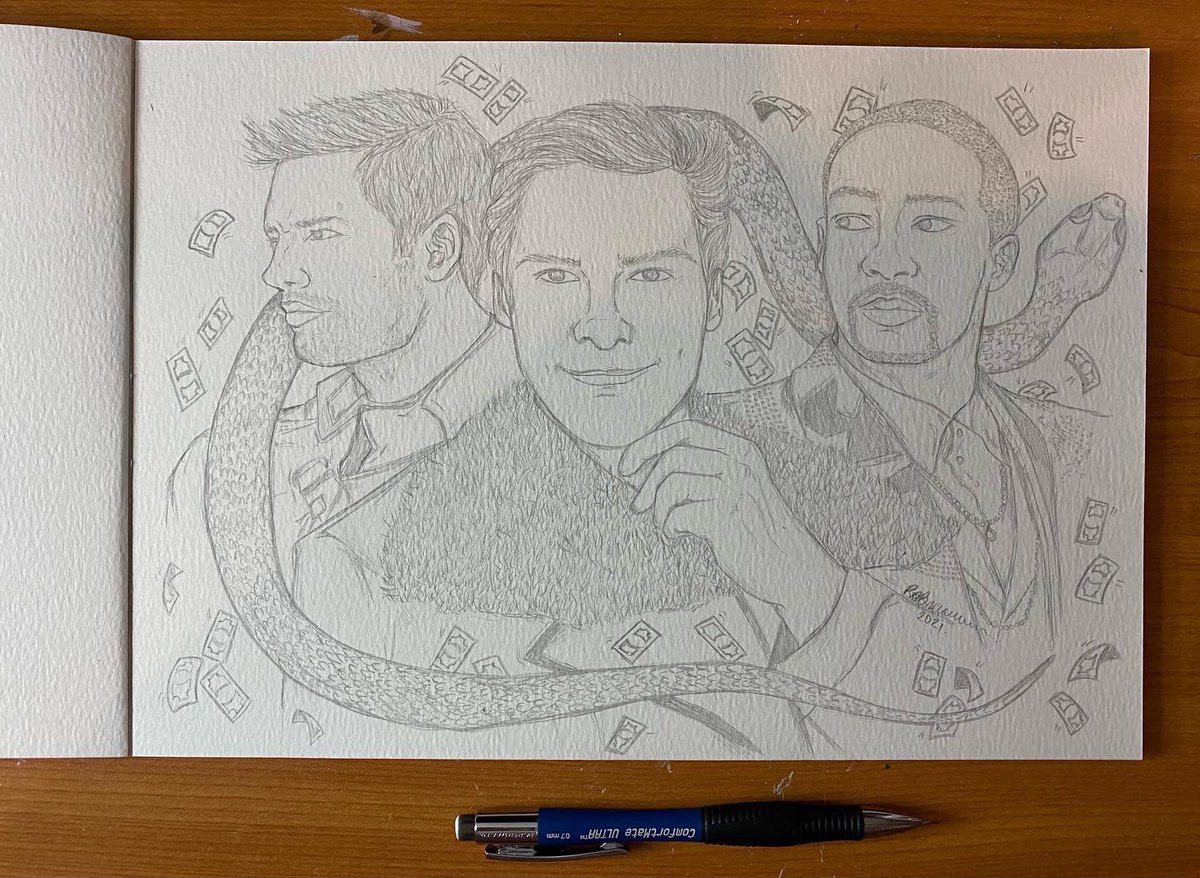 withlightandart's tweet photo. reposting my #TFATWS  drawings of @AnthonyMackie and #SebastianStan  with my drawing of #Zemo as Sam&amp;Bucky’s sugardaddy! from Ep3 https://t.co/mY4ruGaNvd