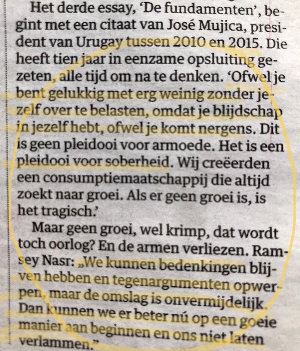 Een pleidooi voor blijdschap in jezelf en soberheid, het loslaten van altijd maar willen groeien en beter worden ... mooi interview met #ramseynasr in #NRC van gisteren. ☺️