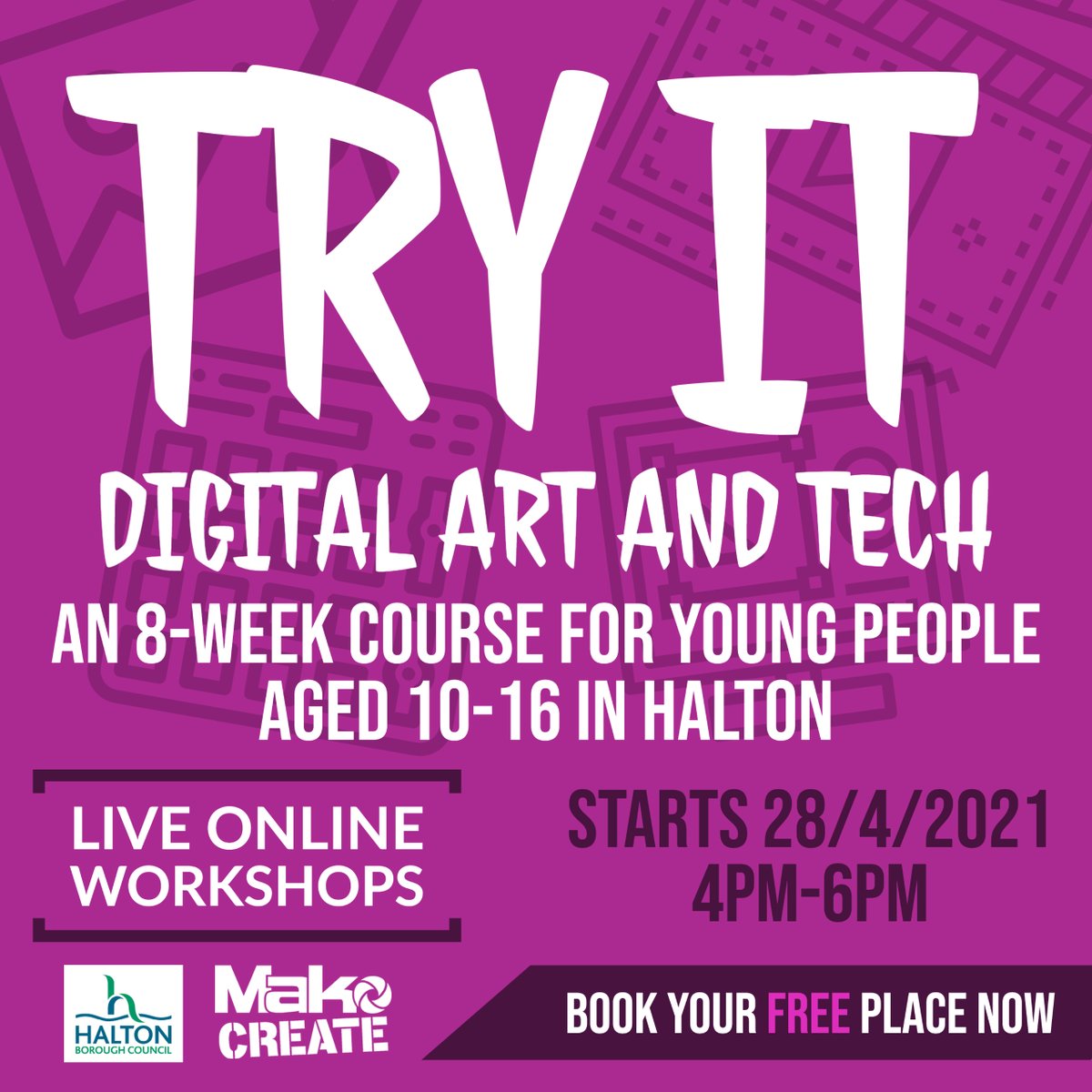 🚨Act Quick 🚨A couple of places have opened up for our  FREE, Try IT Digital Art and Tech, online course starting next week. We are looking for young people ages 10-16 from Halton to take part.  eventbrite.co.uk/e/145290944125