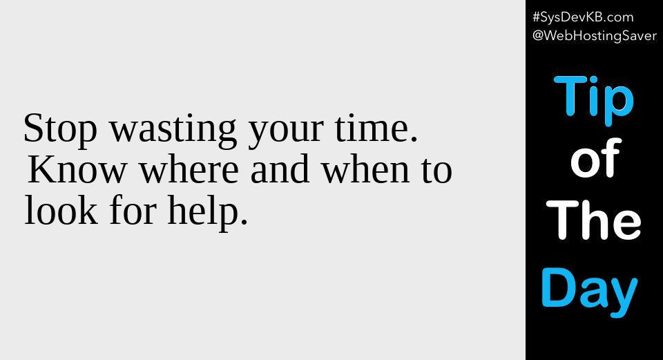 Stop wasting your time. Know where and when to look for help. 
 #Tip #Developers #DevOps #100DaysOfCode, #CodeNewbie, #301DaysOfCode #WomenWhoCode #WomenInTech