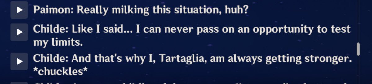 But anyway, the desire to become stronger through battle that he developed in there is genuine. Even in his story quest he’s constantly putting emphasis on how he’s always challenging himself which is why he’s always getting stronger.