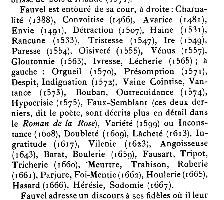 Fauvel's "court" includes many many vices, which one editor has helpfully listed for us. (tag yourself! I'm "sodomie")