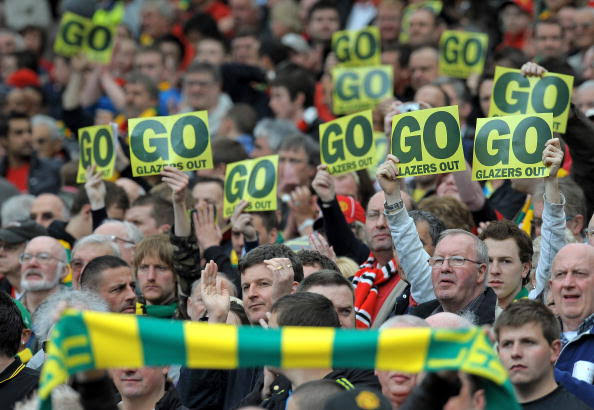 Needless to say the fans were not happy but there wasn't much they could do. LUHG(Love United Hate Glazers) was formed some time after and the colours used( green and gold) represent the colours used by Newton Heath( the club that would go on to be called Manchester United)