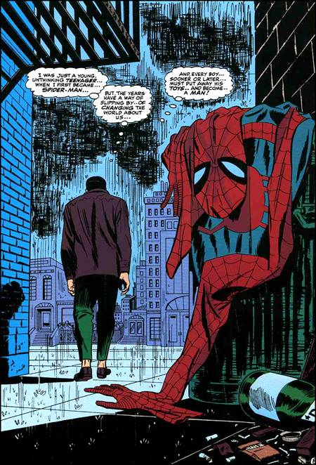 Here we have a situation where C’s writing is aligned with some of the more important stylistic conventions of Marvel. Self-doubting characters can be seen clearly in the original Fantastic Four comics, but were brought to bold new heights by Spider-Man in the same era. 3/9