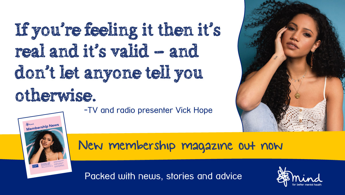“I didn’t feel like I had any place in the world.”

TV and radio presenter <a href="/VickNHope/">Vick Hope</a> talks to the Mind membership magazine about her struggles with mental health. Become a Mind member today and join a growing movement for better mental health &gt; bit.ly/3dKrWVP