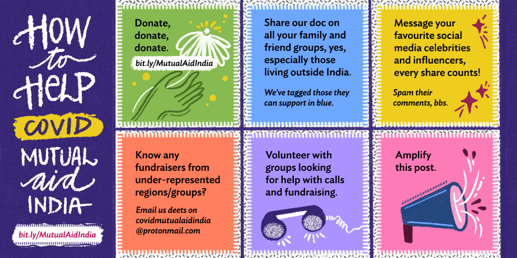 Wondering how to help with mutual aid amidst the ongoing #COVIDEmergency2021 crisis in India? A group of volunteers are putting together a publicly sourced document for fundraisers: bit.ly/MutualAidIndia

You can start by helping us amplify this post, please?