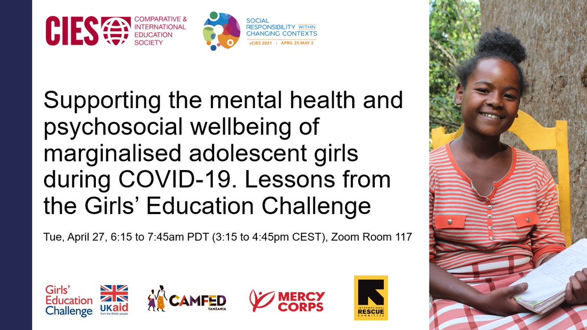 Are you joining #CIES2021? Join us on Tuesday, April 27 
#GECatCIES <a href="/Camfed/">CAMFED - Campaign for Female Education</a> <a href="/mercycorps_uk/">Mercy Corps - Europe</a> <a href="/RESCUEorg/">IRC - International Rescue Committee</a>