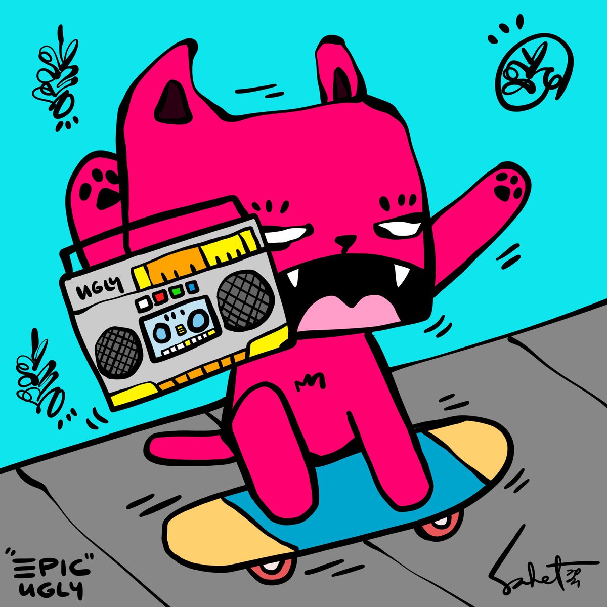 madeinmanc's tweet photo. Absolutely 🖤 my new “Epic” #UglyKitties &amp; @PixoPop #StichBunny pretending to be @UglyKitties1 from @Sabet 🔥🔥🔥

@Sabet what music was Epic Ugly Kitty blasting whilst skateboarding 😂?

#NFT #NFTcollectibles #NFTs https://t.co/0R5B8Q8Mxd