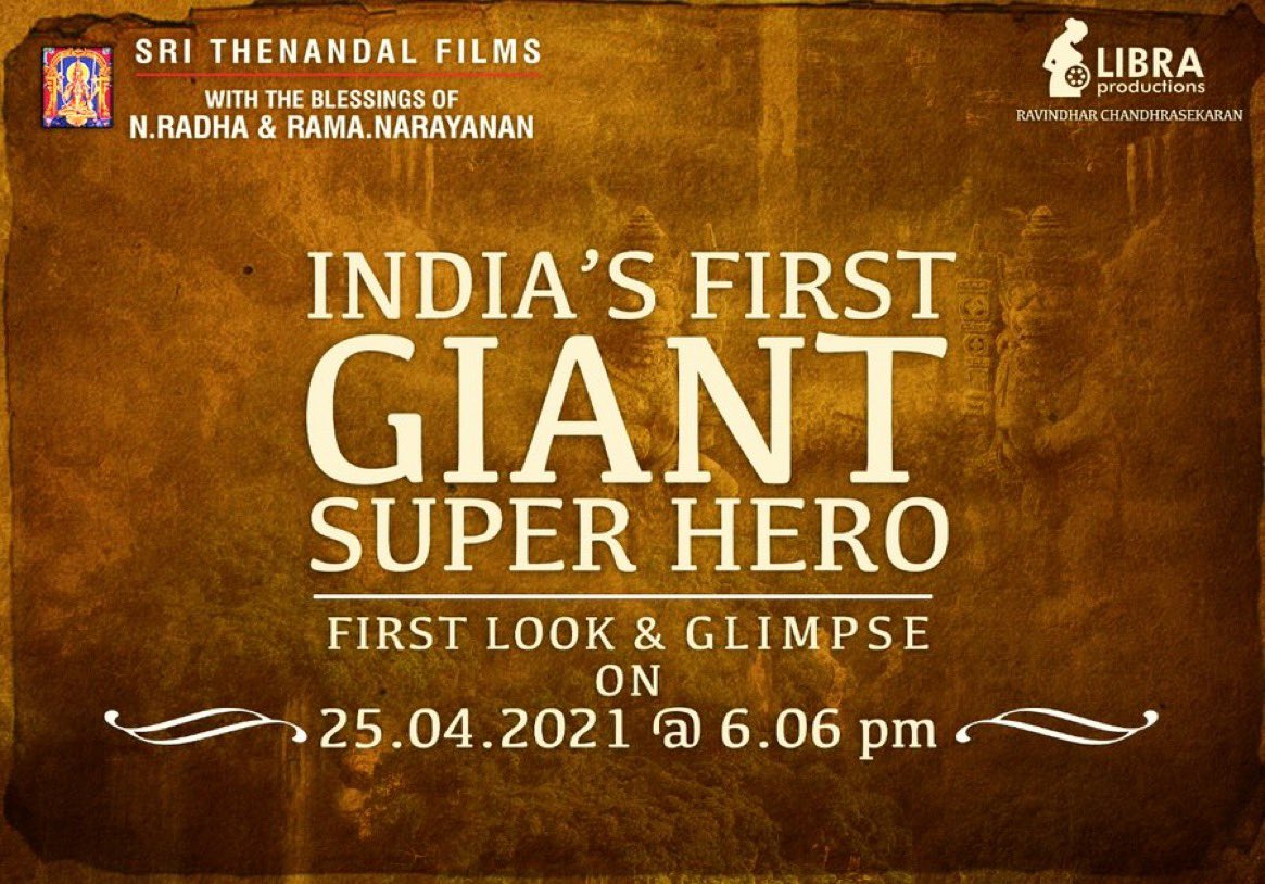 Watch out for first Lok &amp;  glimpse of next exciting project from <a href="/ThenandalFilms/">Thenandal Films</a> with Giant Super Hero, tomorrow at 6:06 pm. It will be an Unique Attempt in Indian Cinema with Awesome Visuals. 
<a href="/MuraliRamasamy4/">THENANDAL RAMASAMY</a> <a href="/Hemarukmani1/">Hema Rukmani</a>  <a href="/LIBRAProduc/">LIBRA Productions</a> <a href="/Vmuralee31/">N Vijayamuralee</a>