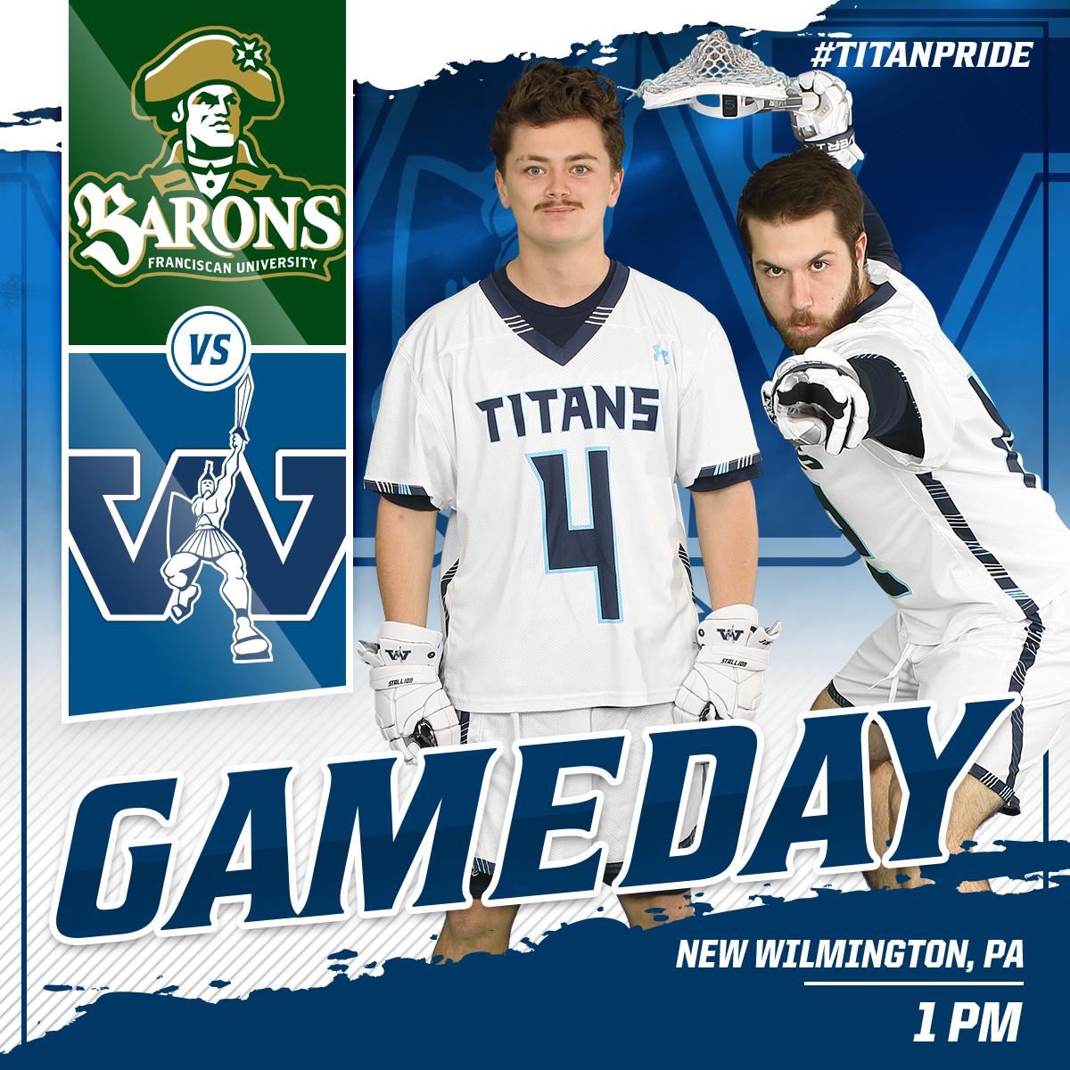 GAMEDAY! It's Senior Day! The Westminster men's lacrosse team and its eight seniors take on Franciscan inside the UPMC Sports Complex this afternoon! Go Titans!

Live Stats: bit.ly/3sIbppH
Live Video: bit.ly/3sPljWt

#titanpride #TLTW