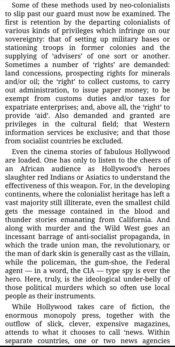 "The methods of neo-colonialists are subtle and varied. They operate not only in the economic field,but also in the political, religious, ideological & cultural spheres.""All the methods point in one direction of all minority ruling classes throughout history: divide and rule."